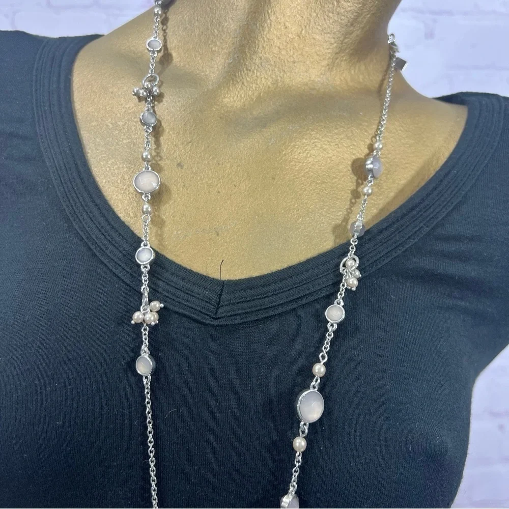 BANANA REPUBLIC silver toned 34” long necklace + One more
